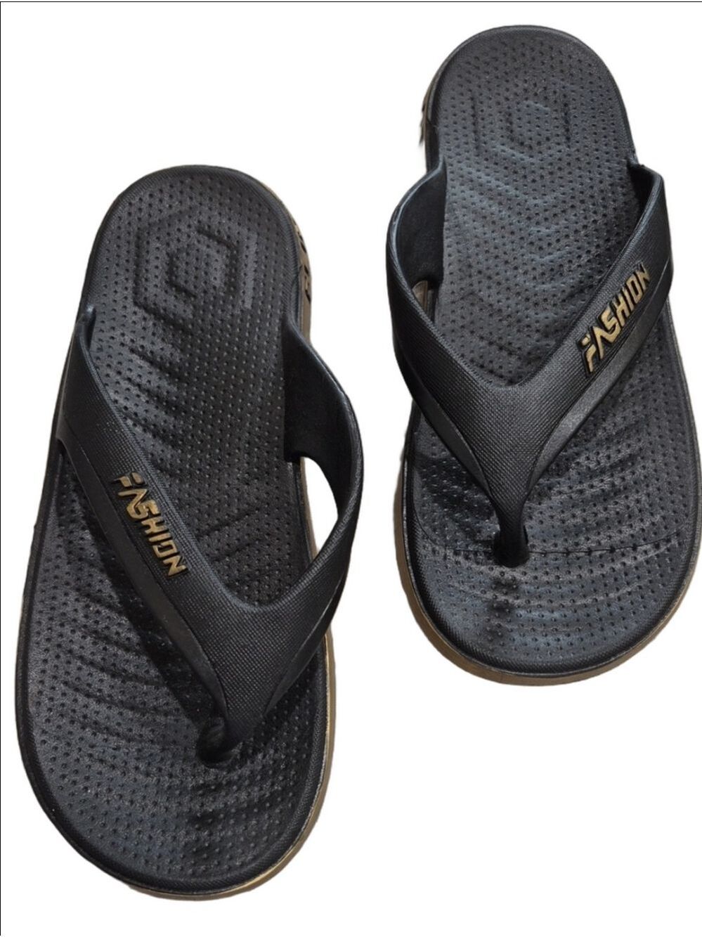 Sporty Black & Gold "FASHION" Flip-Flops Sandals - Size 40/41.